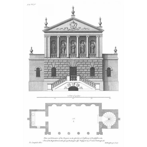 Plan and Elevation, Bagnio Gold Ornate Wood Framed Art Print with Double Matting by Campbell, Colin