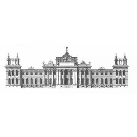 Elevation, South Front Blenheim Palace White Modern Wood Framed Art Print by Campbell, Colin