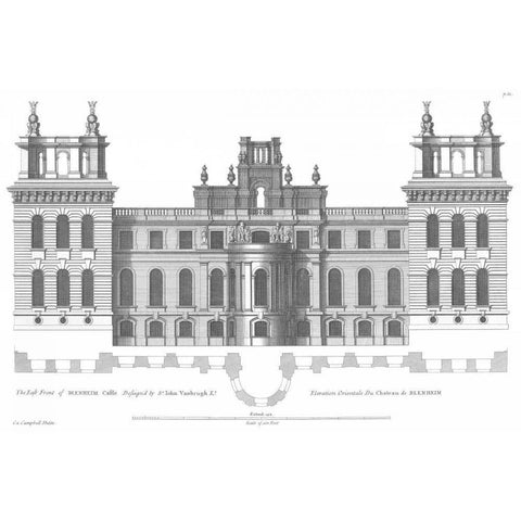 Elevation, East Front Blenheim Palace Gold Ornate Wood Framed Art Print with Double Matting by Campbell, Colin