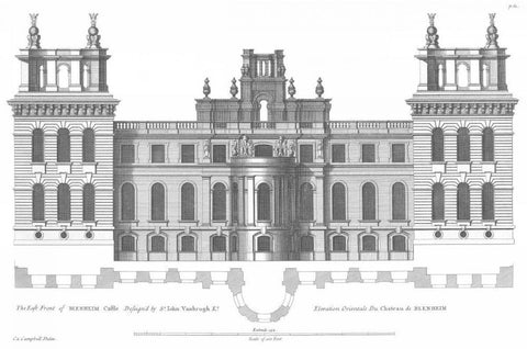 Elevation, East Front Blenheim Palace Black Ornate Wood Framed Art Print with Double Matting by Campbell, Colin