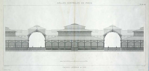 Les Halles, Paris, South Facade White Modern Wood Framed Art Print with Double Matting by Baltard, Victor