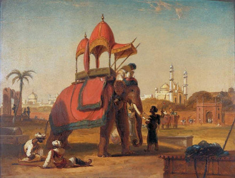 Elephant and Howdah Black Ornate Wood Framed Art Print with Double Matting by Daniell, William