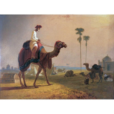 Camel and Rider Black Modern Wood Framed Art Print with Double Matting by Daniell, William