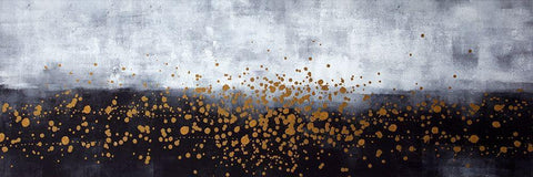 GOLD PAINT SPLASH ON GRAY BACKGROUND Black Ornate Wood Framed Art Print with Double Matting by Atelier B Art Studio