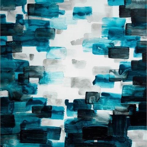 TURQUOISE AND GRAY SQUARES White Modern Wood Framed Art Print by Atelier B Art Studio