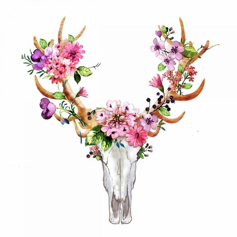 Rustic Deer Skull with Flowers Black Modern Wood Framed Art Print with Double Matting by Atelier B Art Studio