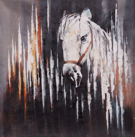 WHITE HORSE IN THE DARK White Modern Wood Framed Art Print with Double Matting by Atelier B Art Studio