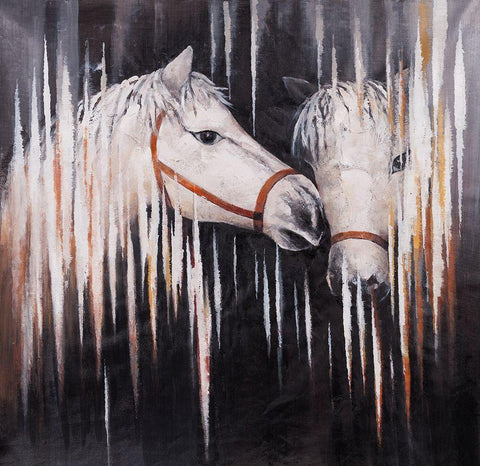 TWO WHITE HORSES KISSING Black Ornate Wood Framed Art Print with Double Matting by Atelier B Art Studio