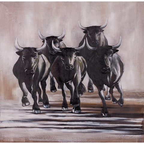 GROUP OF RUNNING BULLS Gold Ornate Wood Framed Art Print with Double Matting by Atelier B Art Studio