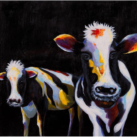 TWO FUNNY COWS Gold Ornate Wood Framed Art Print with Double Matting by Atelier B Art Studio