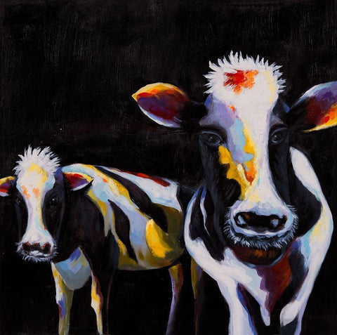 TWO FUNNY COWS White Modern Wood Framed Art Print with Double Matting by Atelier B Art Studio