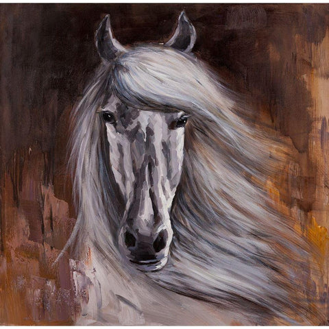 PROUD WHITE HORSE Black Modern Wood Framed Art Print with Double Matting by Atelier B Art Studio