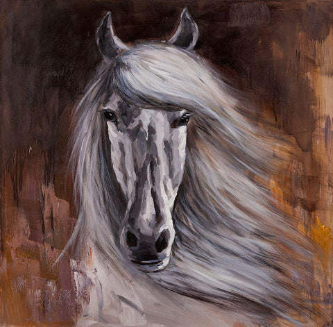 PROUD WHITE HORSE Black Ornate Wood Framed Art Print with Double Matting by Atelier B Art Studio