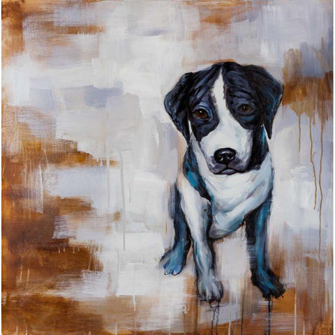 Sitting Dog White Modern Wood Framed Art Print by Atelier B Art Studio