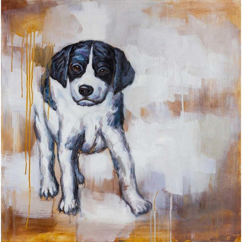 Curious Puppy Dog White Modern Wood Framed Art Print by Atelier B Art Studio