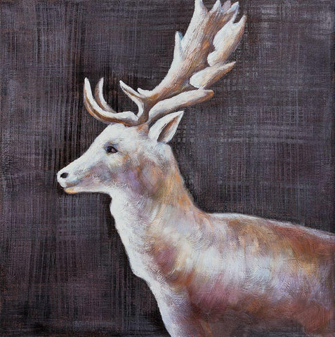 DEER PROFILE VIEW IN THE DARK White Modern Wood Framed Art Print with Double Matting by Atelier B Art Studio