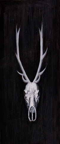 DEER SKULL ON BLACK BACKGROUND Black Ornate Wood Framed Art Print with Double Matting by Atelier B Art Studio