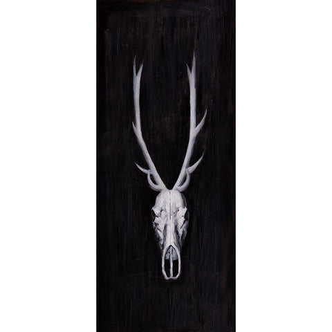 DEER SKULL ON BLACK BACKGROUND White Modern Wood Framed Art Print by Atelier B Art Studio