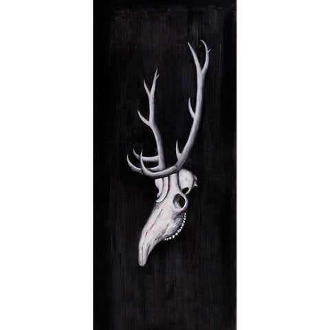 DEER SKULL IN THE DARK Gold Ornate Wood Framed Art Print with Double Matting by Atelier B Art Studio