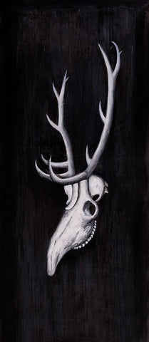 DEER SKULL IN THE DARK Black Ornate Wood Framed Art Print with Double Matting by Atelier B Art Studio