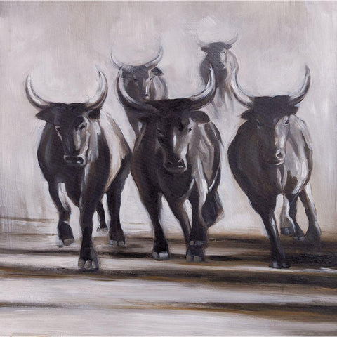 RUNNING FIERCE BULLS White Modern Wood Framed Art Print by Atelier B Art Studio