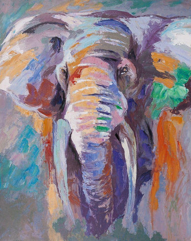 ELEPHANT IN PASTEL COLOR White Modern Wood Framed Art Print with Double Matting by Atelier B Art Studio