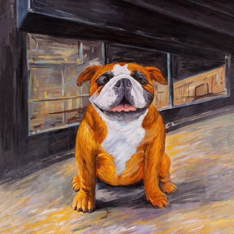 SMILING BULLDOG Gold Ornate Wood Framed Art Print with Double Matting by Atelier B Art Studio