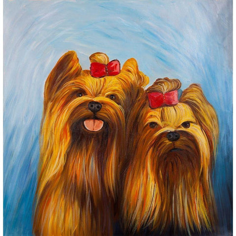 TWO SMILING DOGS WITH BOW TIE Gold Ornate Wood Framed Art Print with Double Matting by Atelier B Art Studio