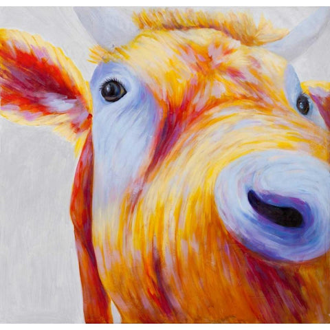 Curious Colorful Cow  Gold Ornate Wood Framed Art Print with Double Matting by Atelier B Art Studio