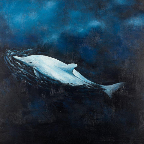 SWIMMING DOLPHIN White Modern Wood Framed Art Print by Atelier B Art Studio