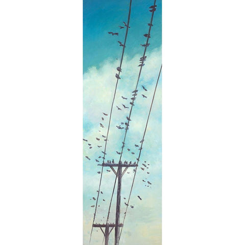 BIRDS ON ELECTRIC WIRE Gold Ornate Wood Framed Art Print with Double Matting by Atelier B Art Studio