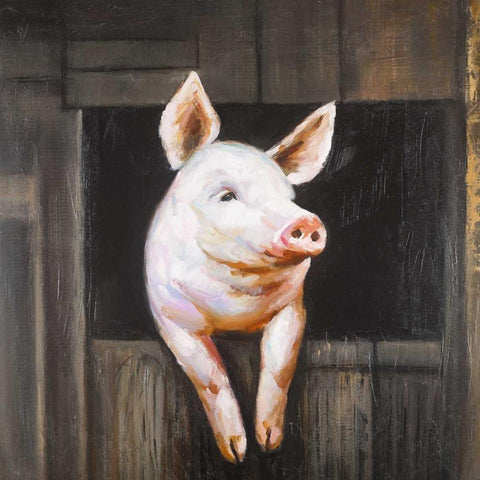 Smiling Pig White Modern Wood Framed Art Print by Atelier B Art Studio