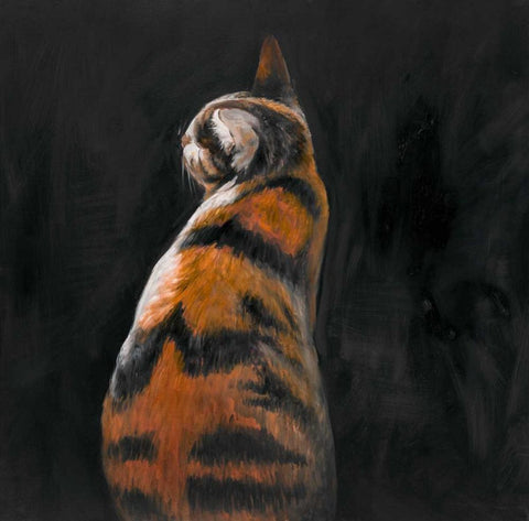 Cat Back View White Modern Wood Framed Art Print with Double Matting by Atelier B Art Studio