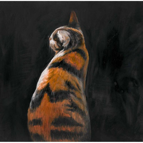 Cat Back View Black Modern Wood Framed Art Print with Double Matting by Atelier B Art Studio