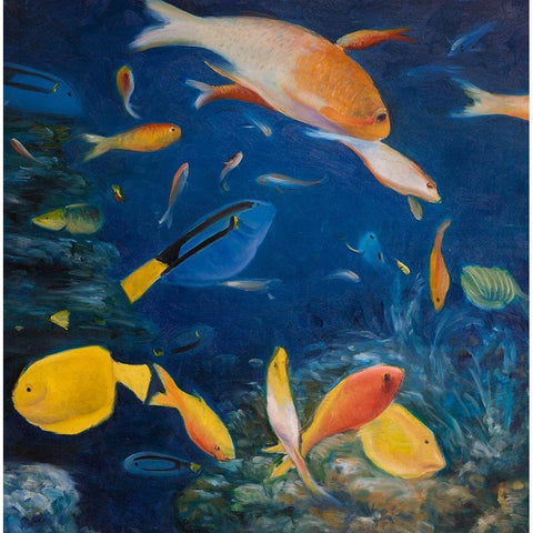 COLORFUL FISH UNDER THE SEA Black Modern Wood Framed Art Print with Double Matting by Atelier B Art Studio