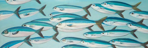 Small Fishs of Caesio Caerulaurea White Modern Wood Framed Art Print with Double Matting by Atelier B Art Studio