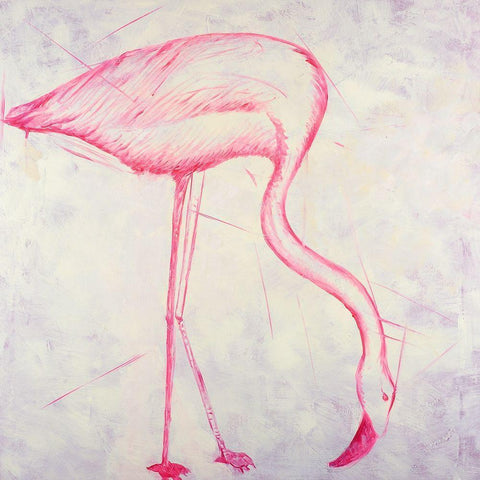 PINK FLAMINGO SKETCH Black Modern Wood Framed Art Print with Double Matting by Atelier B Art Studio