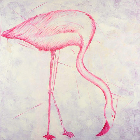 PINK FLAMINGO SKETCH White Modern Wood Framed Art Print with Double Matting by Atelier B Art Studio