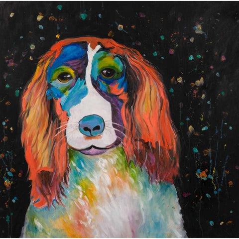 Colorful Dog White Modern Wood Framed Art Print by Atelier B Art Studio