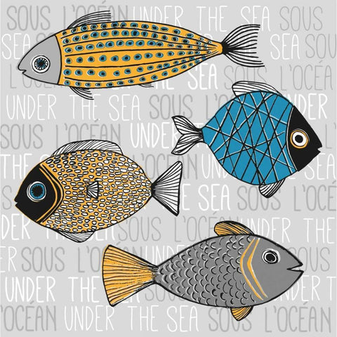 Illustration of Fishs White Modern Wood Framed Art Print with Double Matting by Atelier B Art Studio