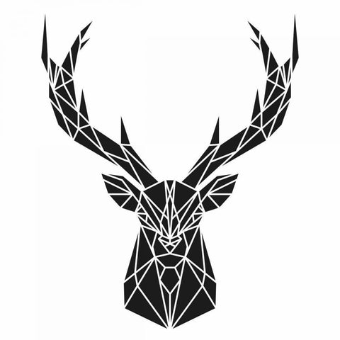 Geometric Deer Head Black Modern Wood Framed Art Print with Double Matting by Atelier B Art Studio