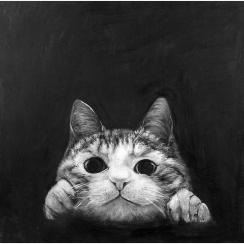 Curious Cat White Modern Wood Framed Art Print by Atelier B Art Studio