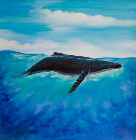 Blue Whale White Modern Wood Framed Art Print with Double Matting by Atelier B Art Studio