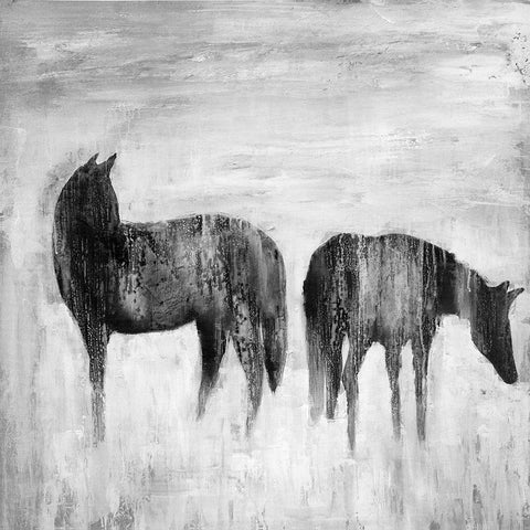 HORSES SILHOUETTES IN THE MIST Black Ornate Wood Framed Art Print with Double Matting by Atelier B Art Studio