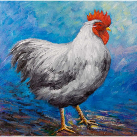 Grey Rooster Black Modern Wood Framed Art Print with Double Matting by Atelier B Art Studio