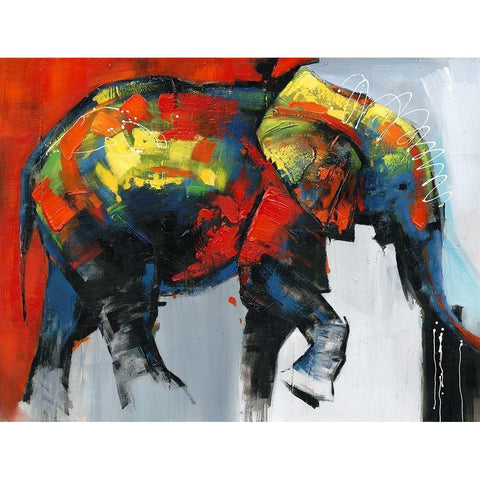 ABSTRACT AND COLORFUL ELEPHANT IN MOTION White Modern Wood Framed Art Print by Atelier B Art Studio