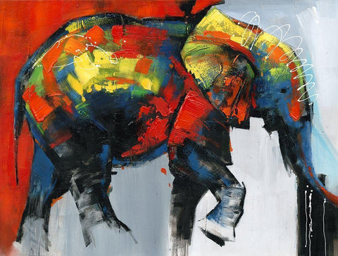 ABSTRACT AND COLORFUL ELEPHANT IN MOTION Black Ornate Wood Framed Art Print with Double Matting by Atelier B Art Studio