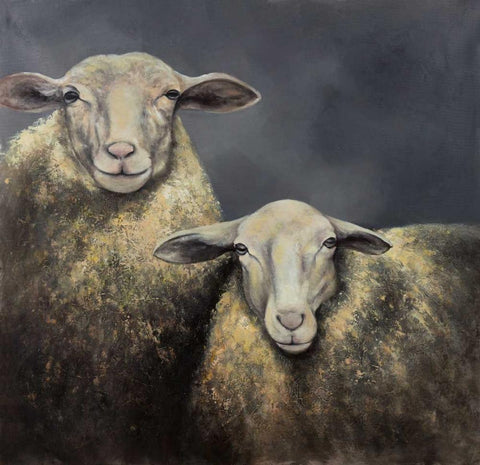 Two Sheeps White Modern Wood Framed Art Print with Double Matting by Atelier B Art Studio