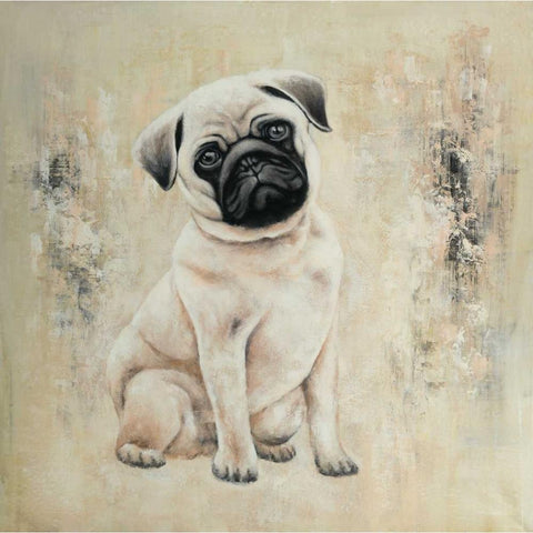 Small Pug Black Modern Wood Framed Art Print with Double Matting by Atelier B Art Studio