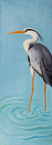 Grey Heron White Modern Wood Framed Art Print with Double Matting by Atelier B Art Studio